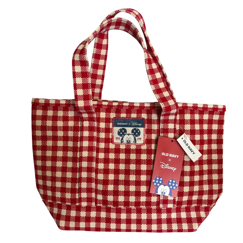 Old Navy x Disney Tote Bag Womens Red Gingham Mickey Mouse Canvas Handbag